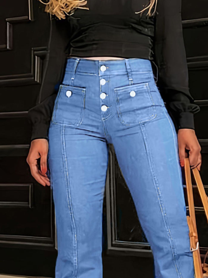 Chic Button Fly High Waist Flare Jeans
