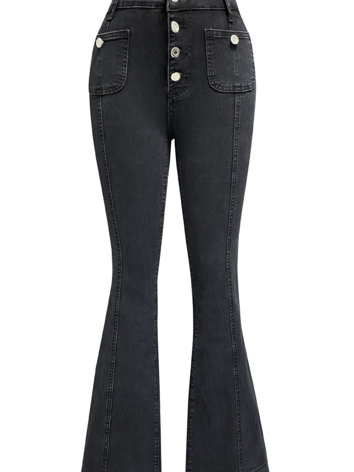 Chic Button Fly High Waist Flare Jeans