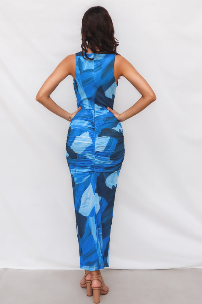 Chicago Midi Dress - Blue Multi - Runway Goddess