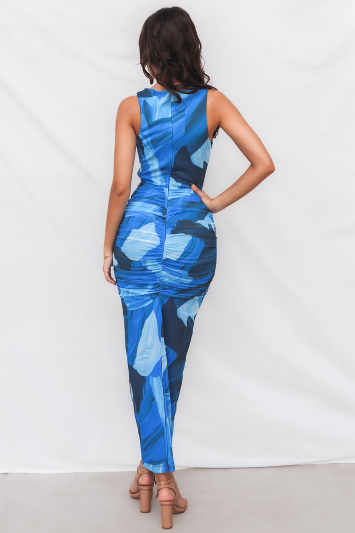 Chicago Midi Dress - Blue Multi - Runway Goddess