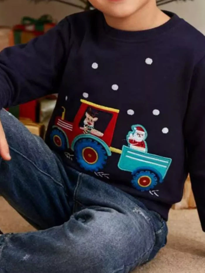 Children's Christmas Embroidered Round Neck Sweatshirt