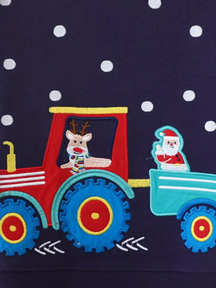 Children's Christmas Embroidered Round Neck Sweatshirt
