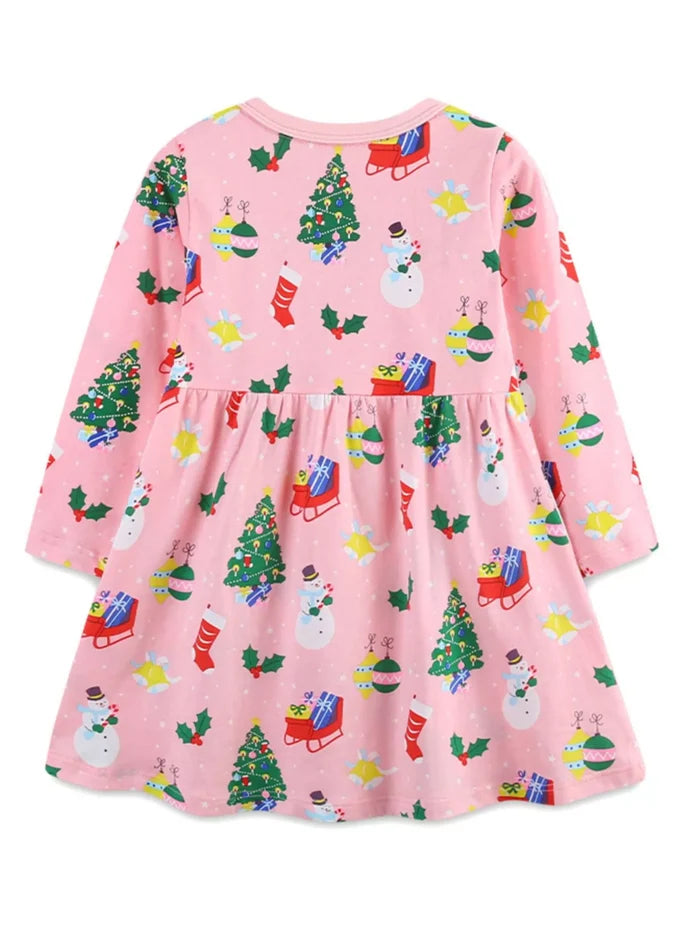 Children's Christmas Print Long Sleeve Casual Dress