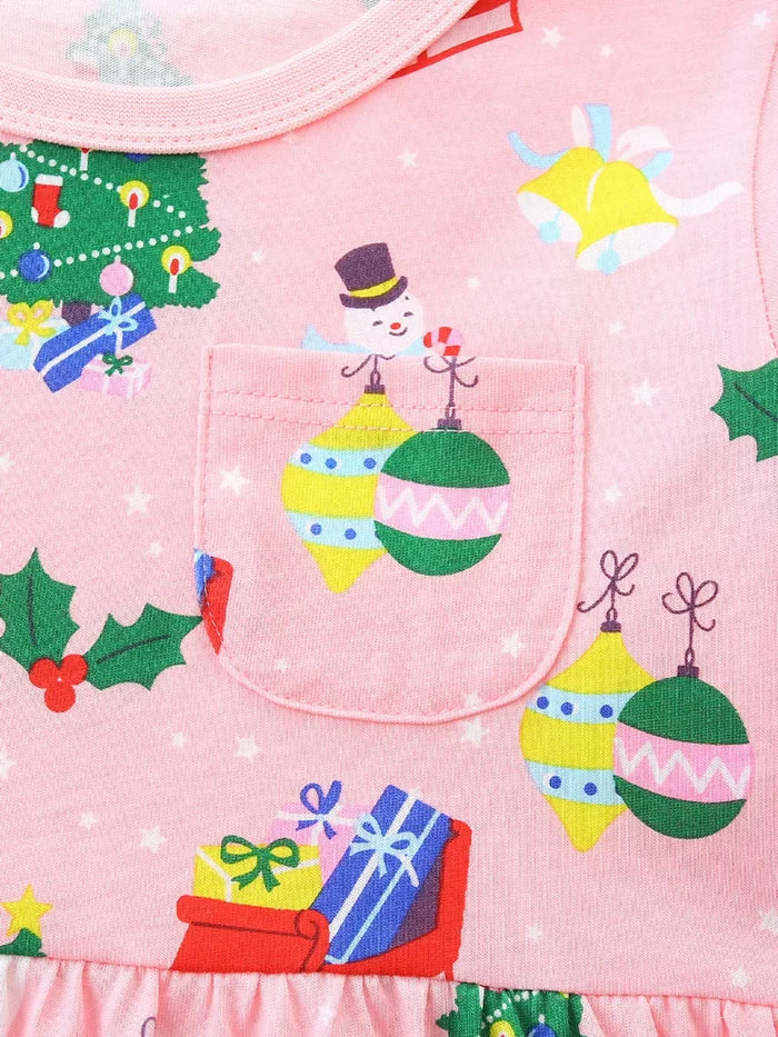 Children's Christmas Print Long Sleeve Casual Dress