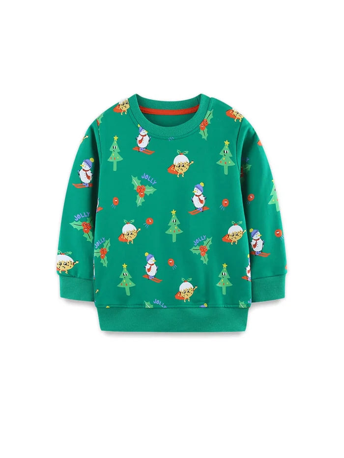 Children's Christmas Print Round Neck Sweatshirt