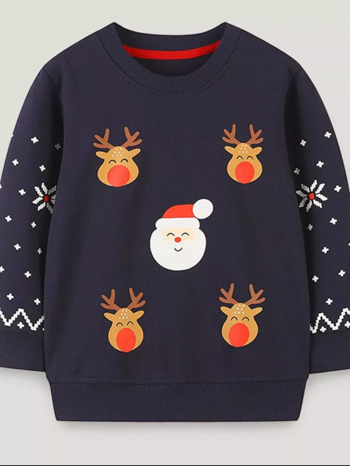 Children's Christmas Reindeer & Santa Round Neck Sweatshirt