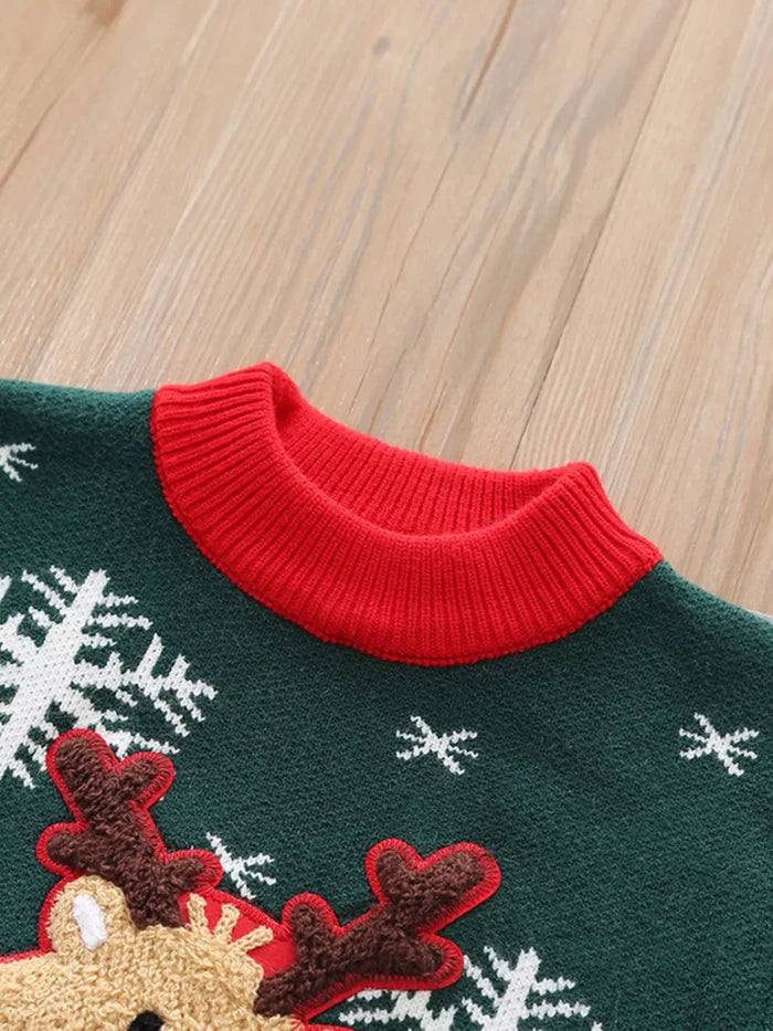 Children's Christmas Reindeer Snowflake Knitted Sweater