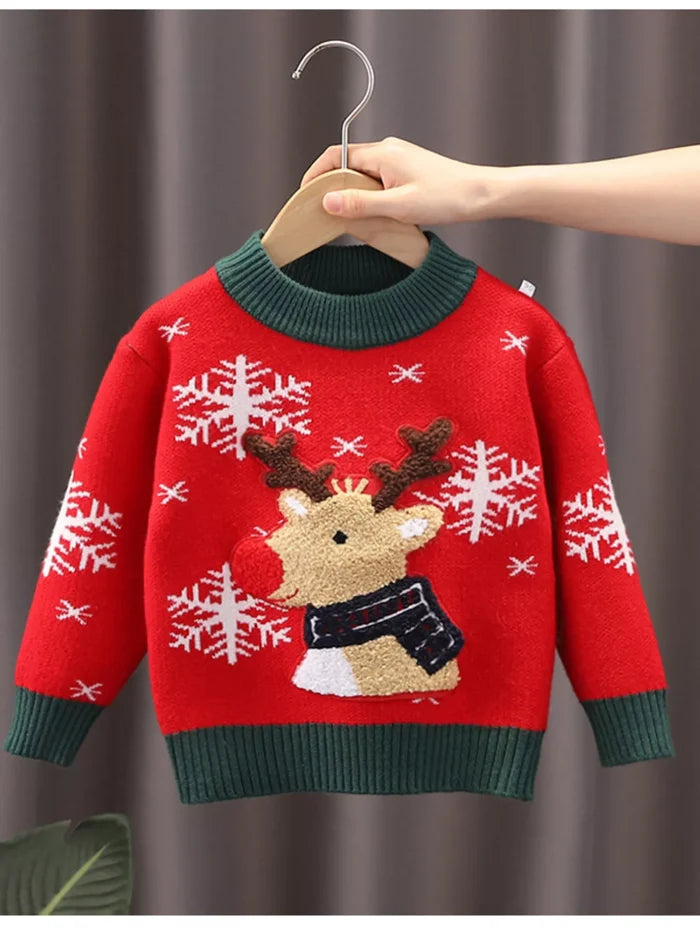 Children's Christmas Reindeer Snowflake Knitted Sweater