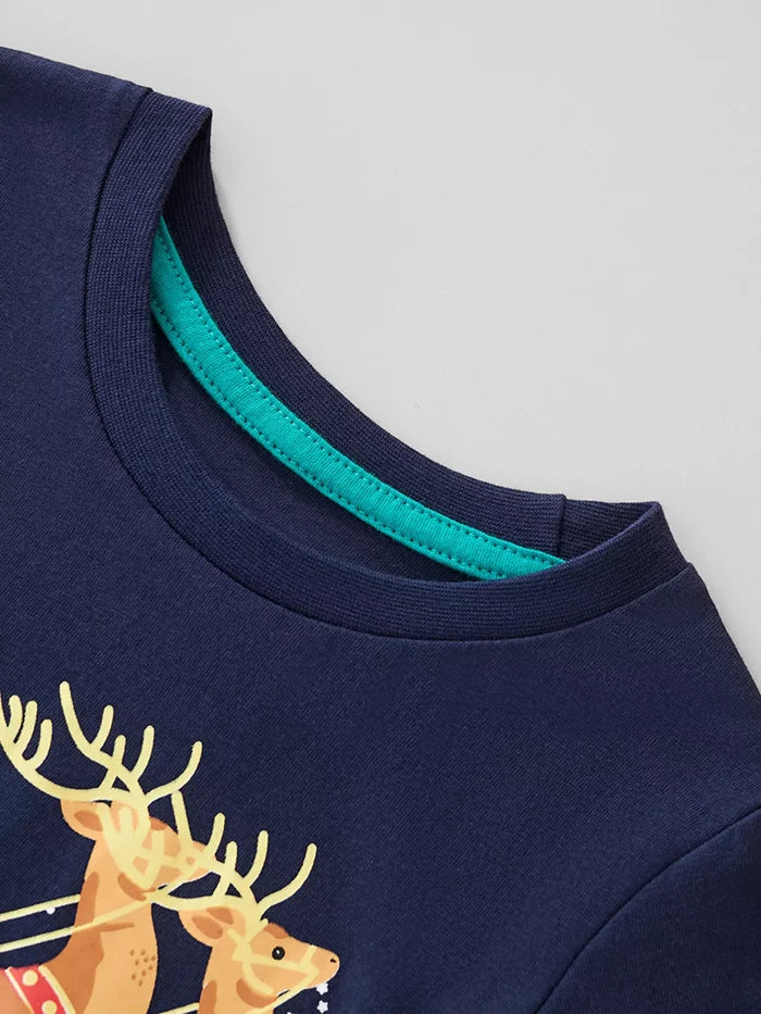 Children's Christmas Santa Sleigh Graphic Long Sleeve T-Shirt