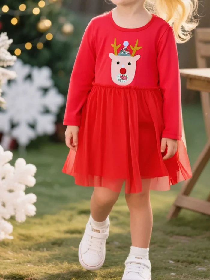 Children's Reindeer Applique Tulle Dress