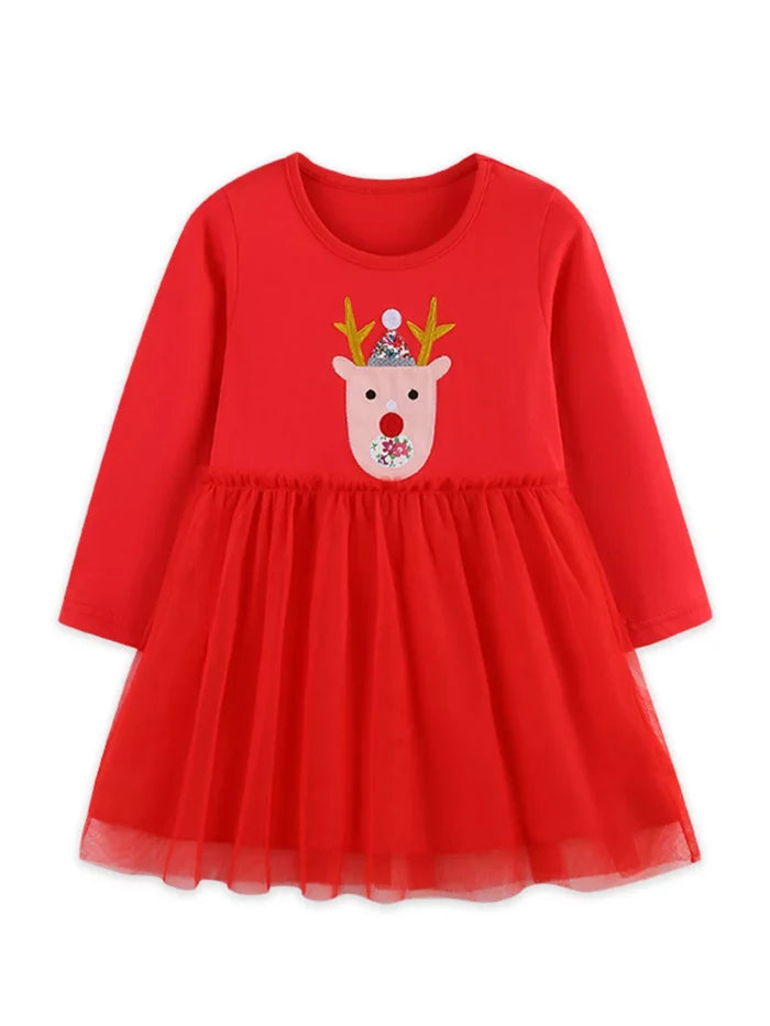 Children's Reindeer Applique Tulle Dress