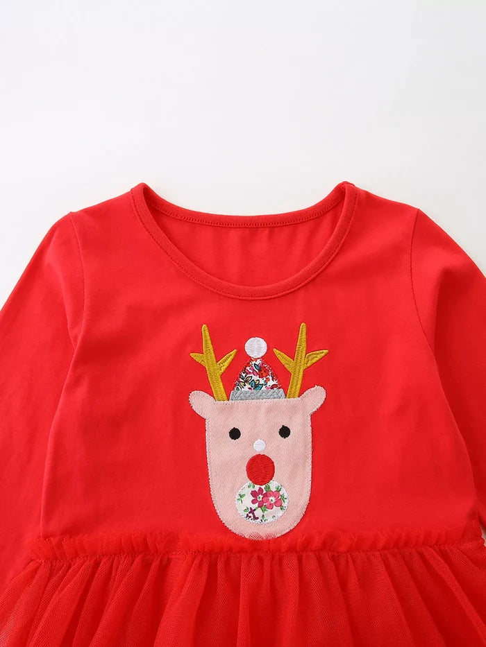 Children's Reindeer Applique Tulle Dress
