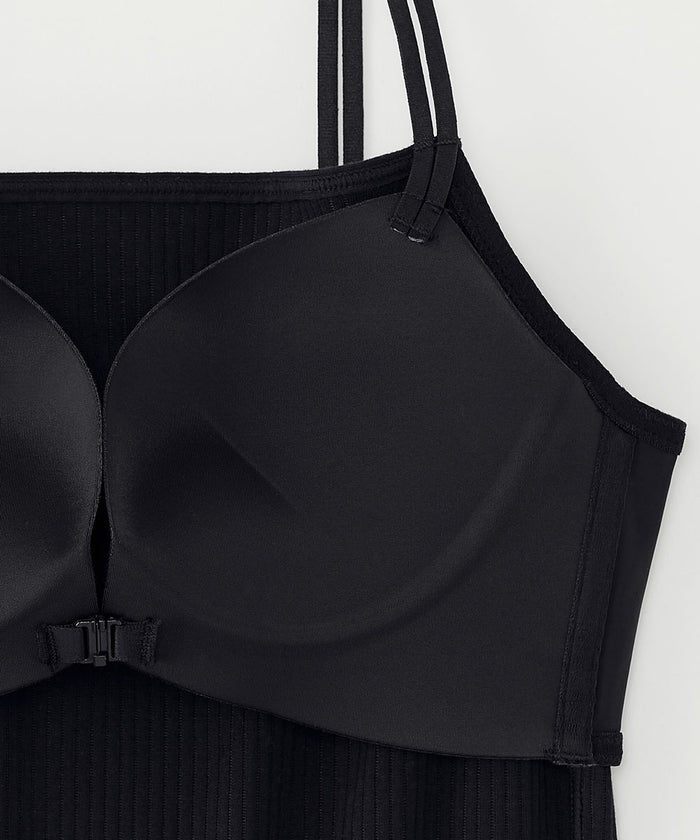Chomori Ribbed Front-Hook Wireless Maximum Boost Built-In Bra Camisole