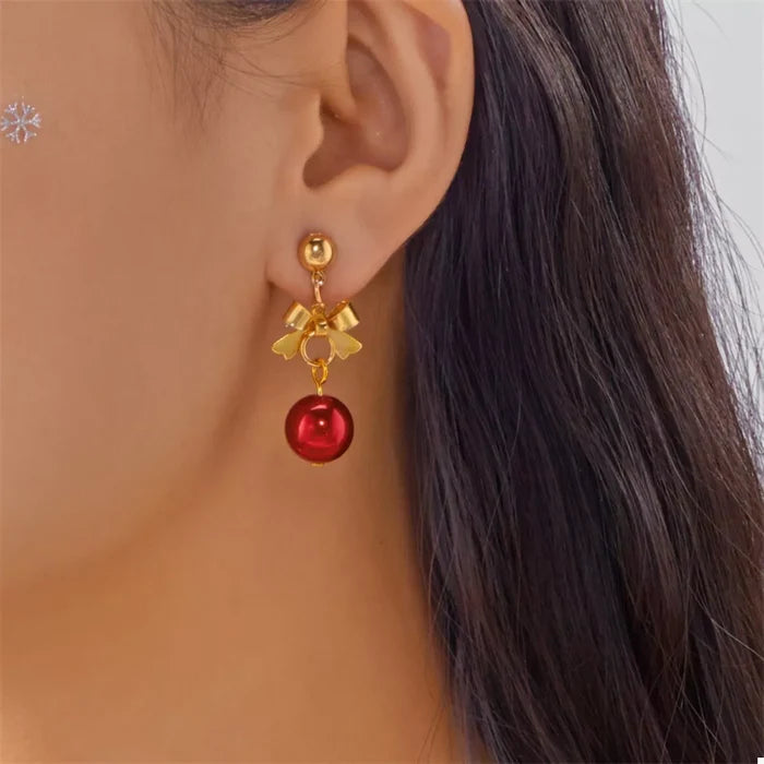 Christmas 18K Gold-Plated Ball Drop Earrings