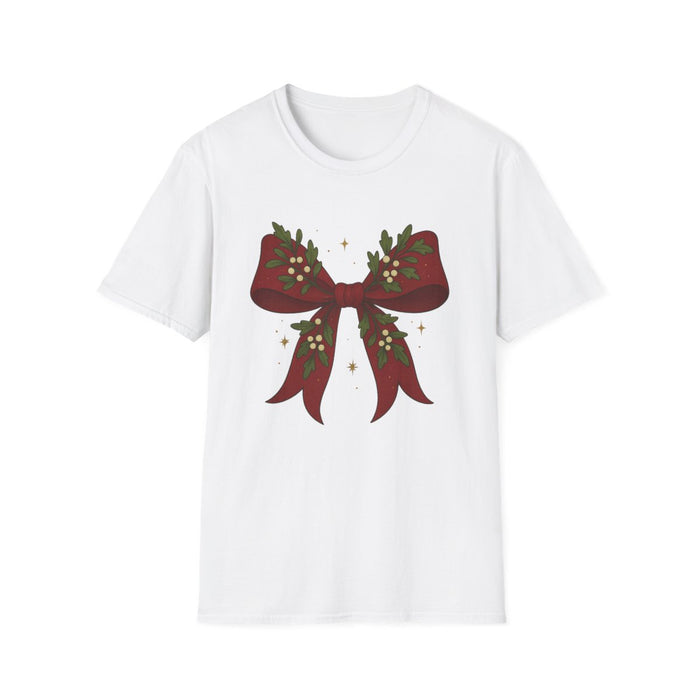 natural t-shirt with holiday bow print