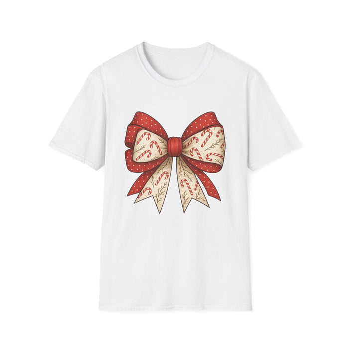 Christmas Candy Canes Bow T-Shirt - funny t-shirt by Cheeky Business