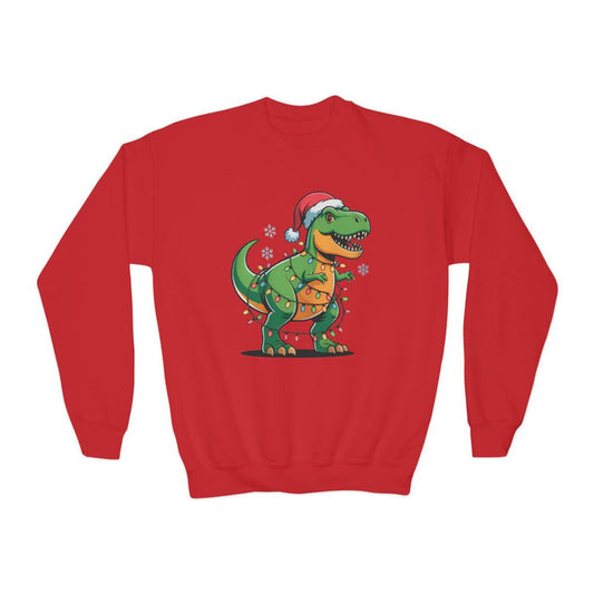 Christmas Dino Lights Youth Sweatshirt - funny t-shirt by Cheeky Business