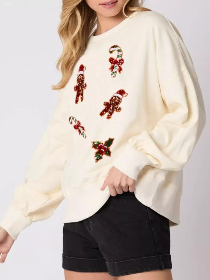 Christmas Holiday Sequined Gingerbread Sweatshirt