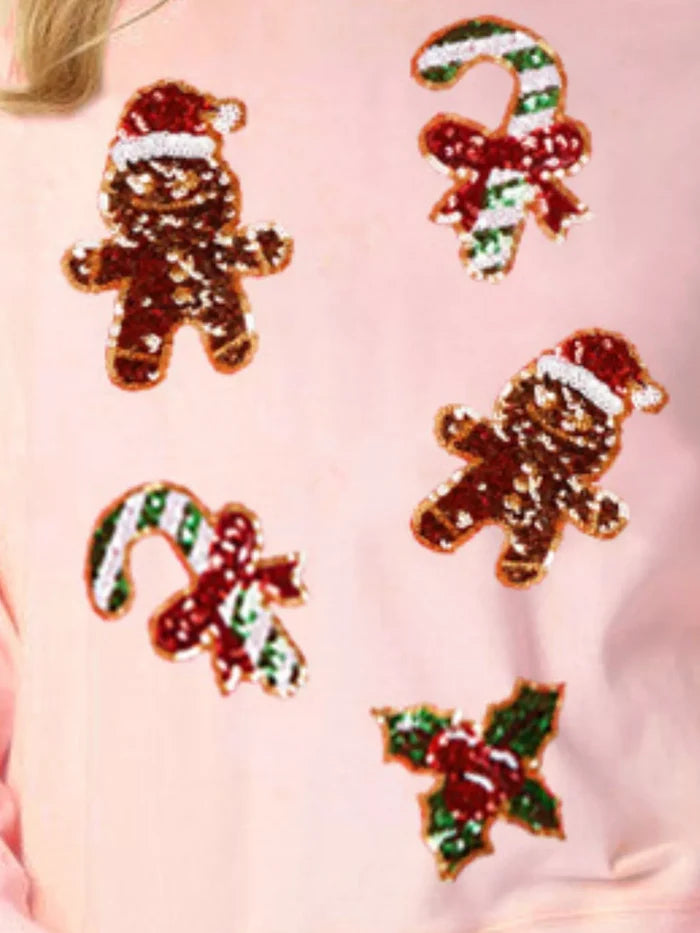 Christmas Holiday Sequined Gingerbread Sweatshirt