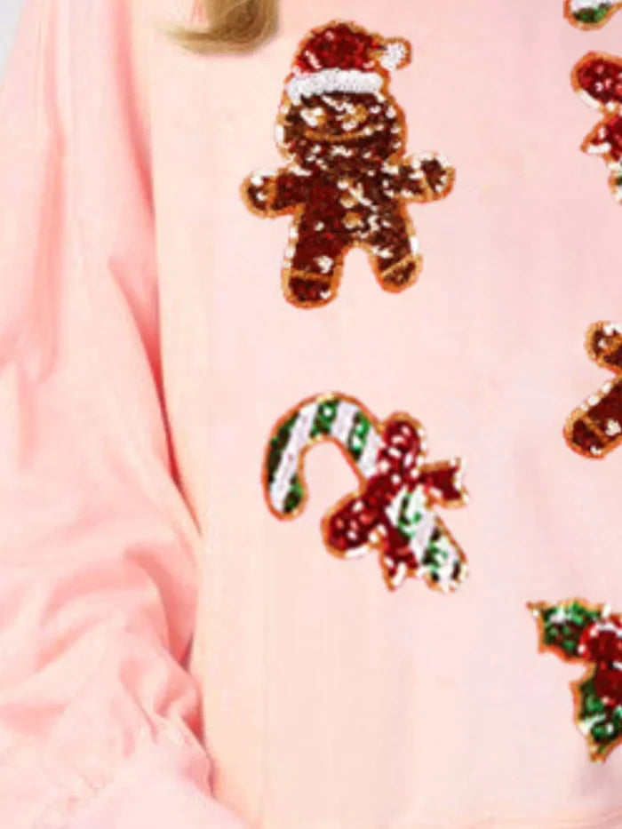 Christmas Holiday Sequined Gingerbread Sweatshirt