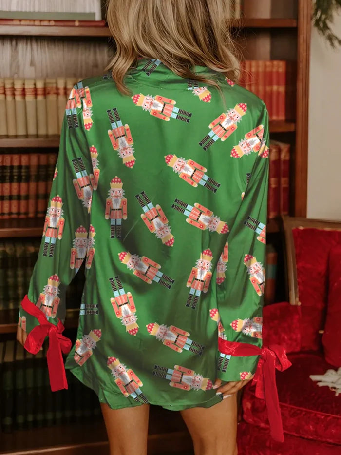 Christmas Nutcracker Button Up Top and Shorts Lounge Set
