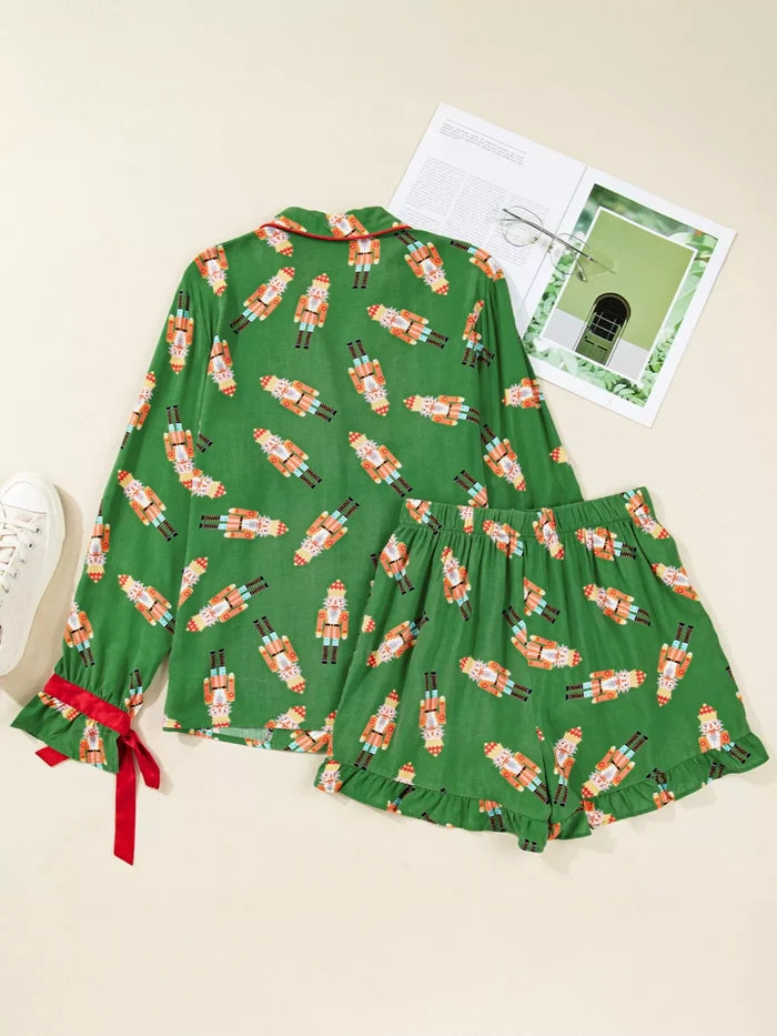 Christmas Nutcracker Button Up Top and Shorts Lounge Set