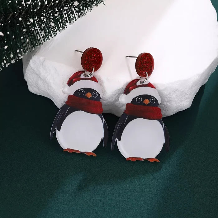 Christmas Penguin Santa Hat Holiday Earrings