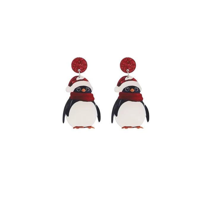 Christmas Penguin Santa Hat Holiday Earrings