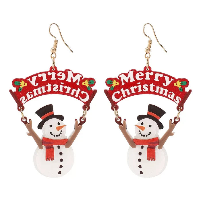 Christmas Snowman Dangle Earrings