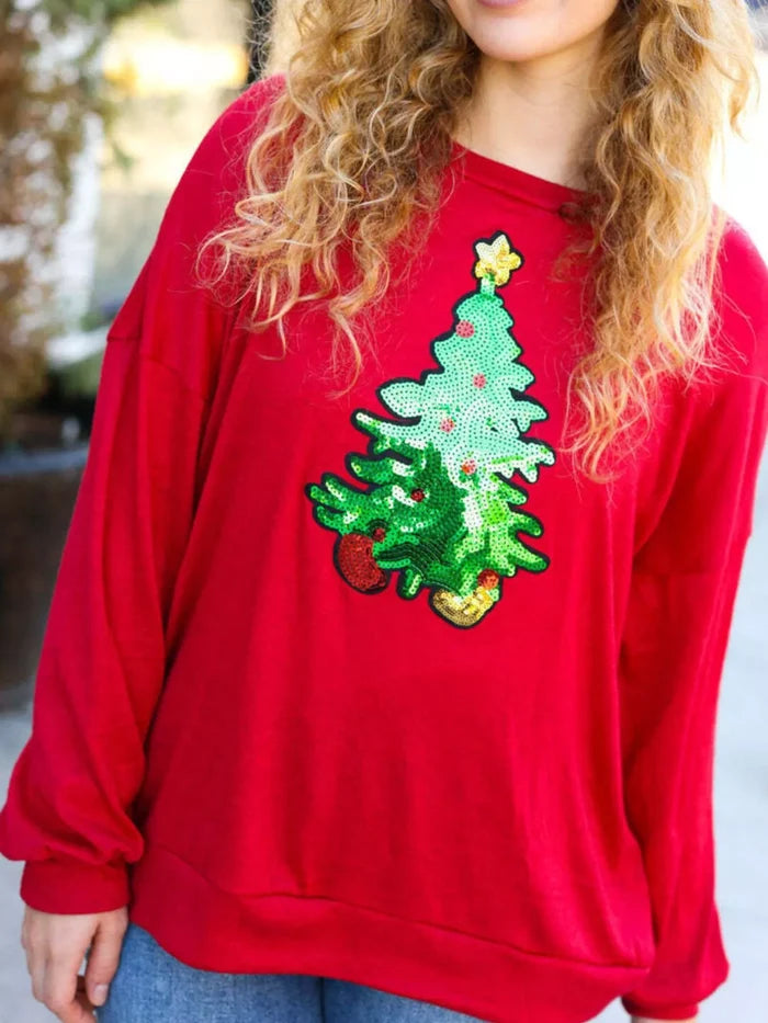 Christmas Tree Sequin Long Sleeve Sweatshirt