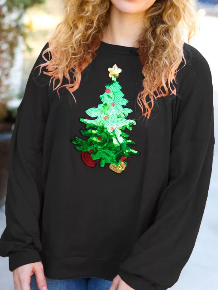 Christmas Tree Sequin Long Sleeve Sweatshirt