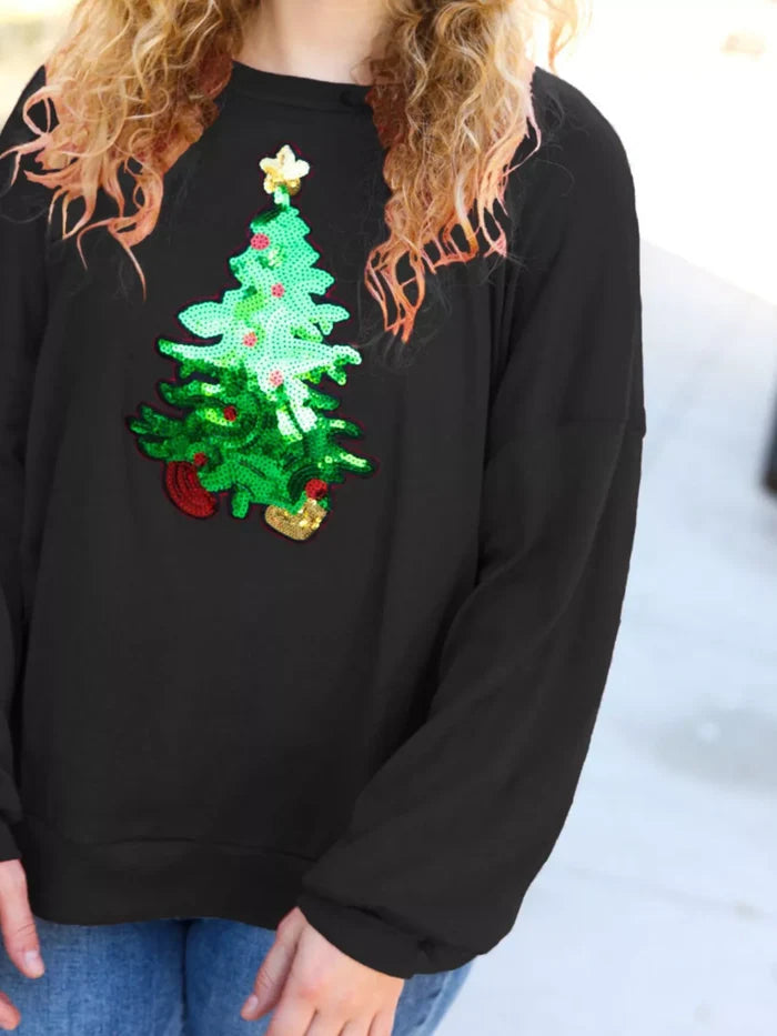 Christmas Tree Sequin Long Sleeve Sweatshirt
