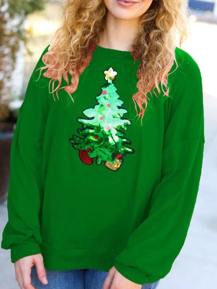 Christmas Tree Sequin Long Sleeve Sweatshirt