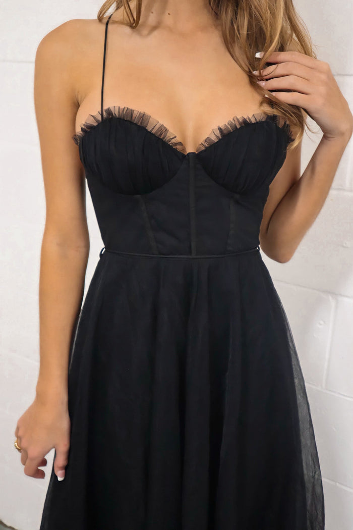 Cindy Tulle Midi Dress - Black - Runway Goddess