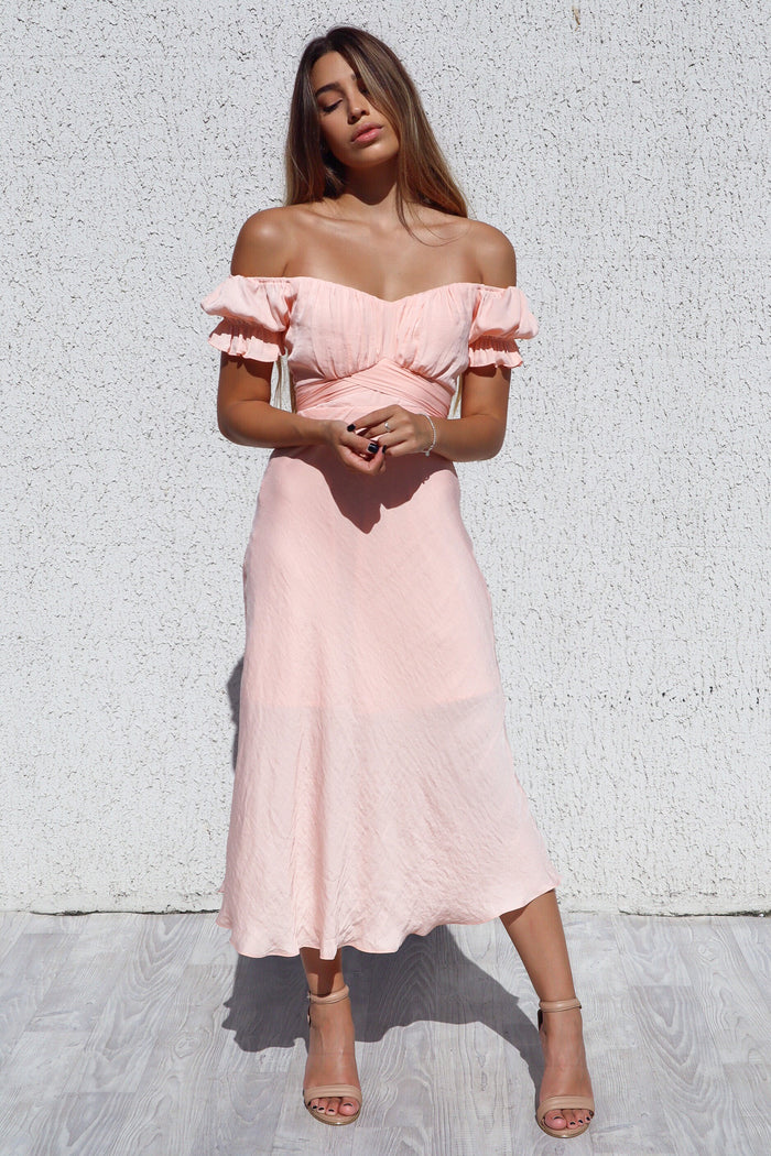 Claudia Midi Dress - Peach - Runway Goddess