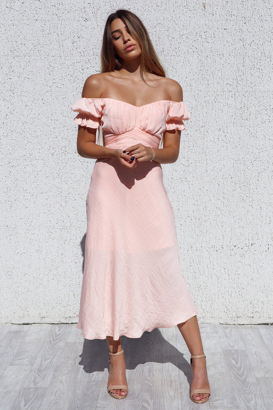Claudia Midi Dress - Peach - Runway Goddess