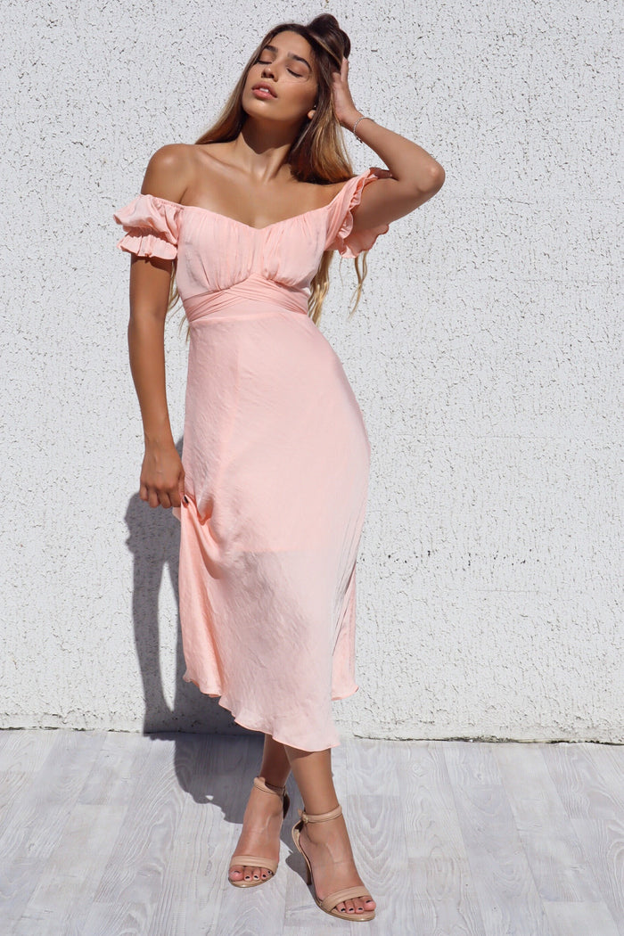 Claudia Midi Dress - Peach - Runway Goddess
