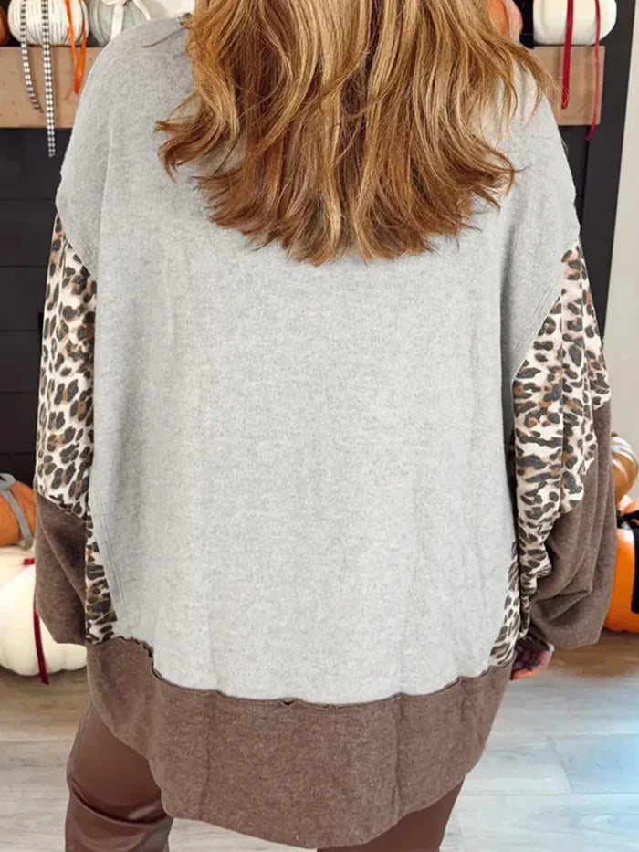 Color Block Leopard Contrast Letter Graphic Christmas Sweatshirt
