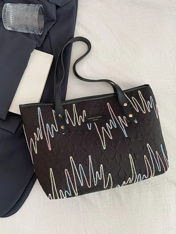 Contrast PU Leather Tote Bag