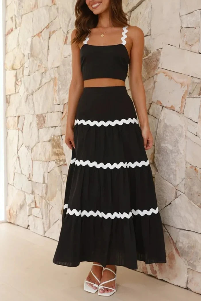 Contrast Trim Cami and Maxi Skirt Set