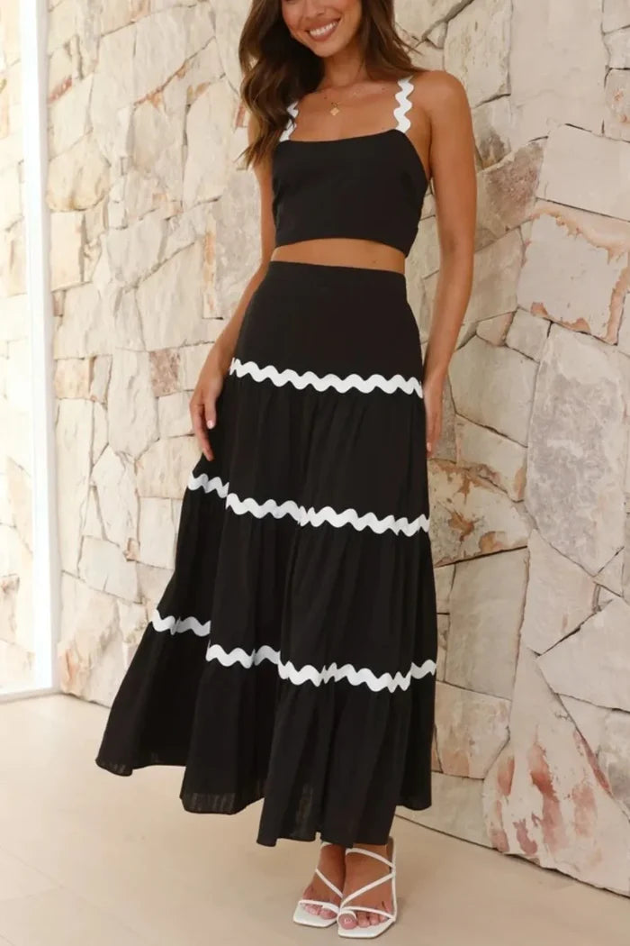 Contrast Trim Cami and Maxi Skirt Set