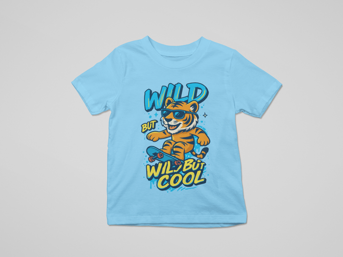 wild but cool tiger graphic t-shirt for kids with sunglasses streetwear design