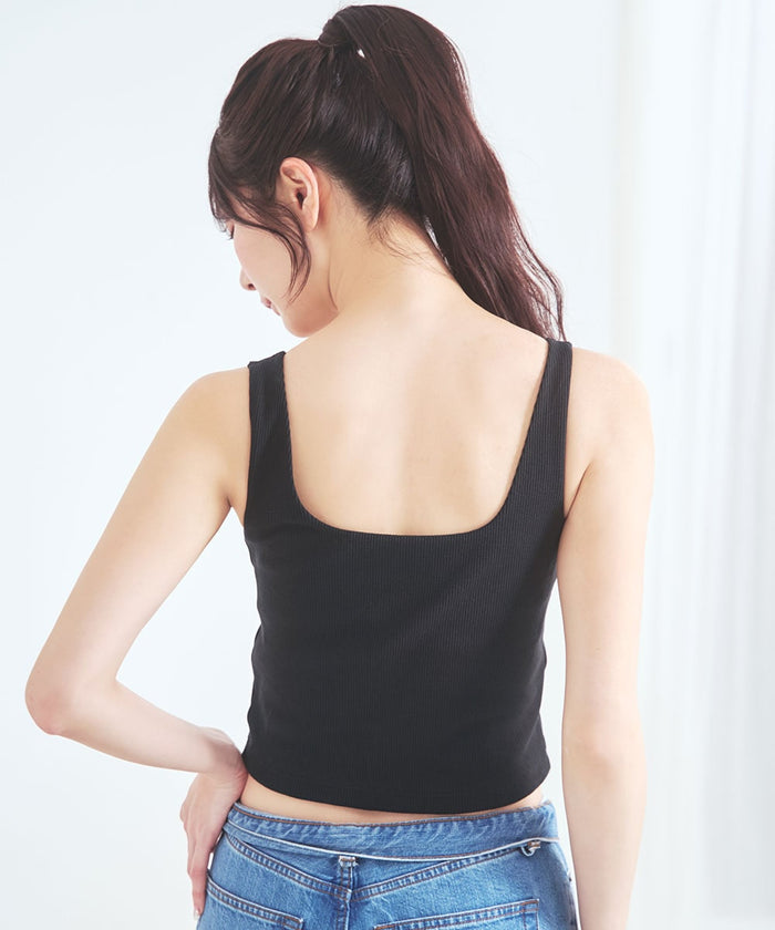 Cotton Waffle Wireless Built-In Bra Tank Top