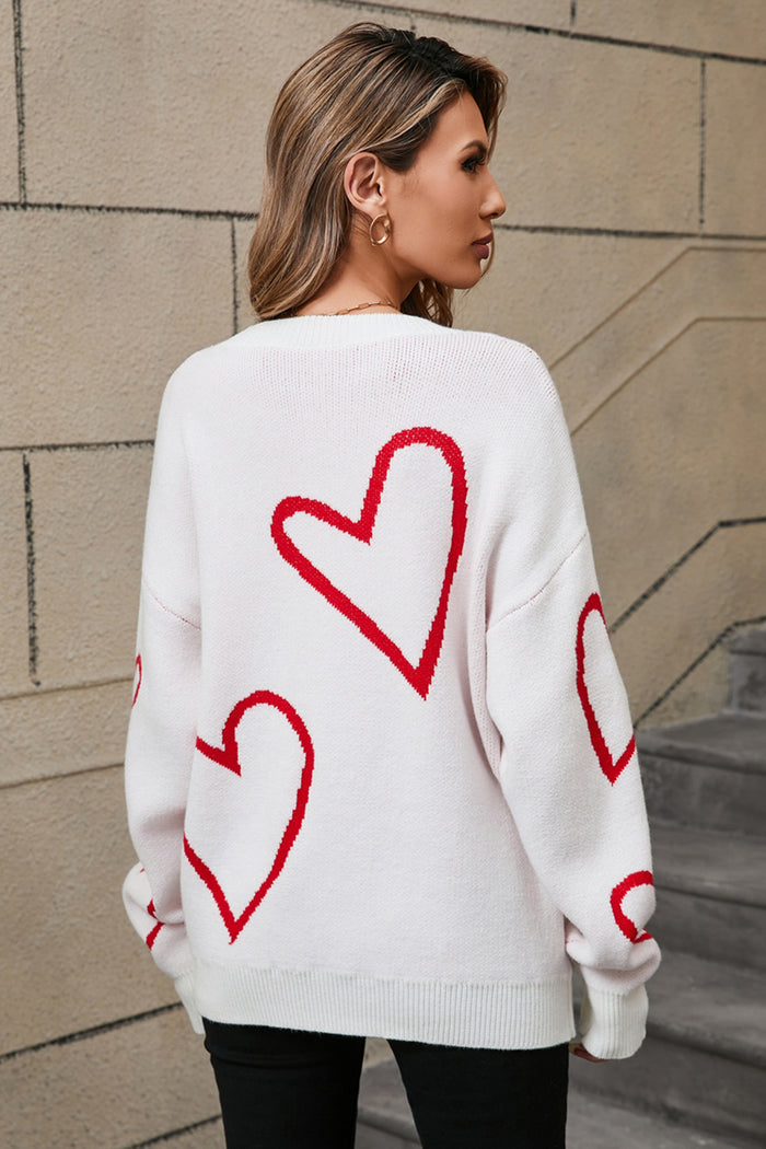Cozy Angel Wings Heart Sweater with Dropped Shoulder Style