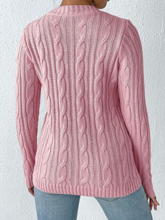 Cozy Cable-Knit Heart Sweater in Soft Pink with Long Sleeves