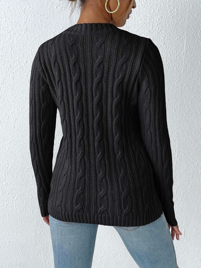 Cozy Cable-Knit Heart Sweater in Soft Pink with Long Sleeves