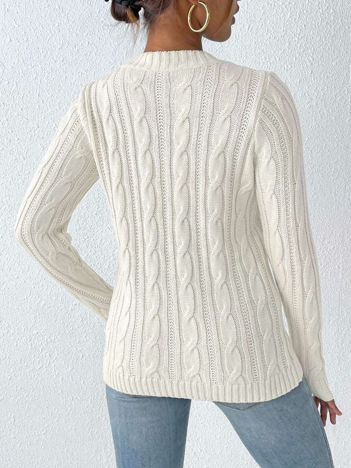 Cozy Cable-Knit Heart Sweater in Soft Pink with Long Sleeves
