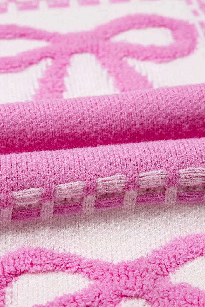 Cozy Soft Pink Bow Round Neck Long Sleeve Sweater