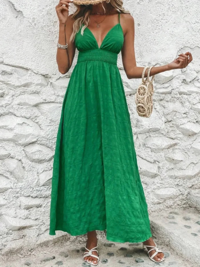 Crisscross Back Smocked Maxi Cami Dress
