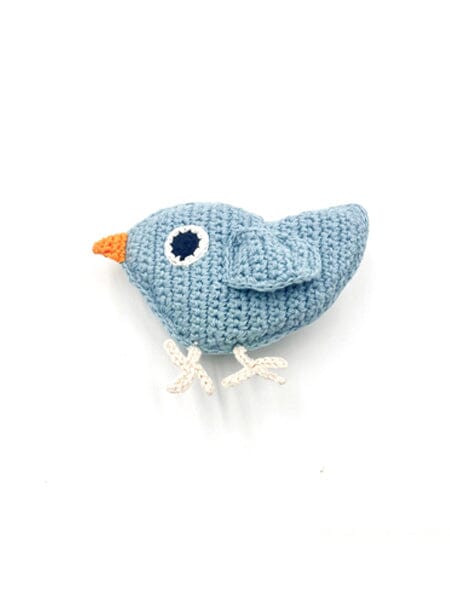 Crochet Fair Trade Rattle Toy - Bird - Blue Rattle Pebble Toys